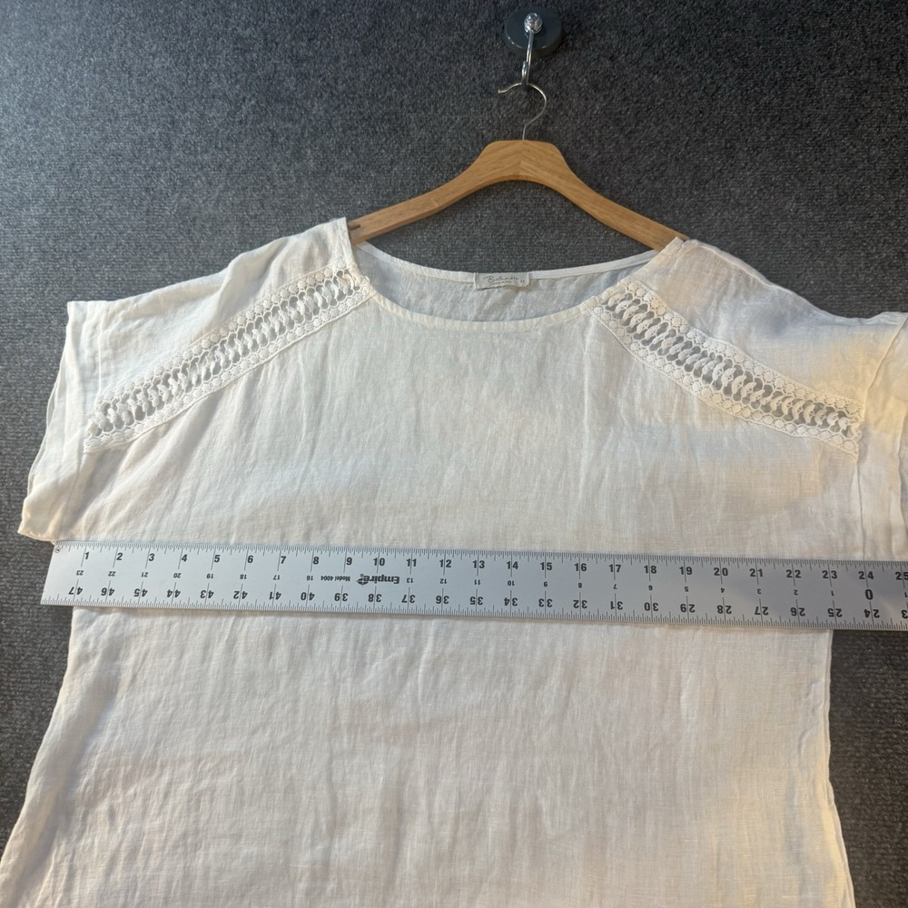 Bellambre Italy 100% Linen Blouse Womens M White Crochet Trim Short Sleeve - Picture 8 of 9